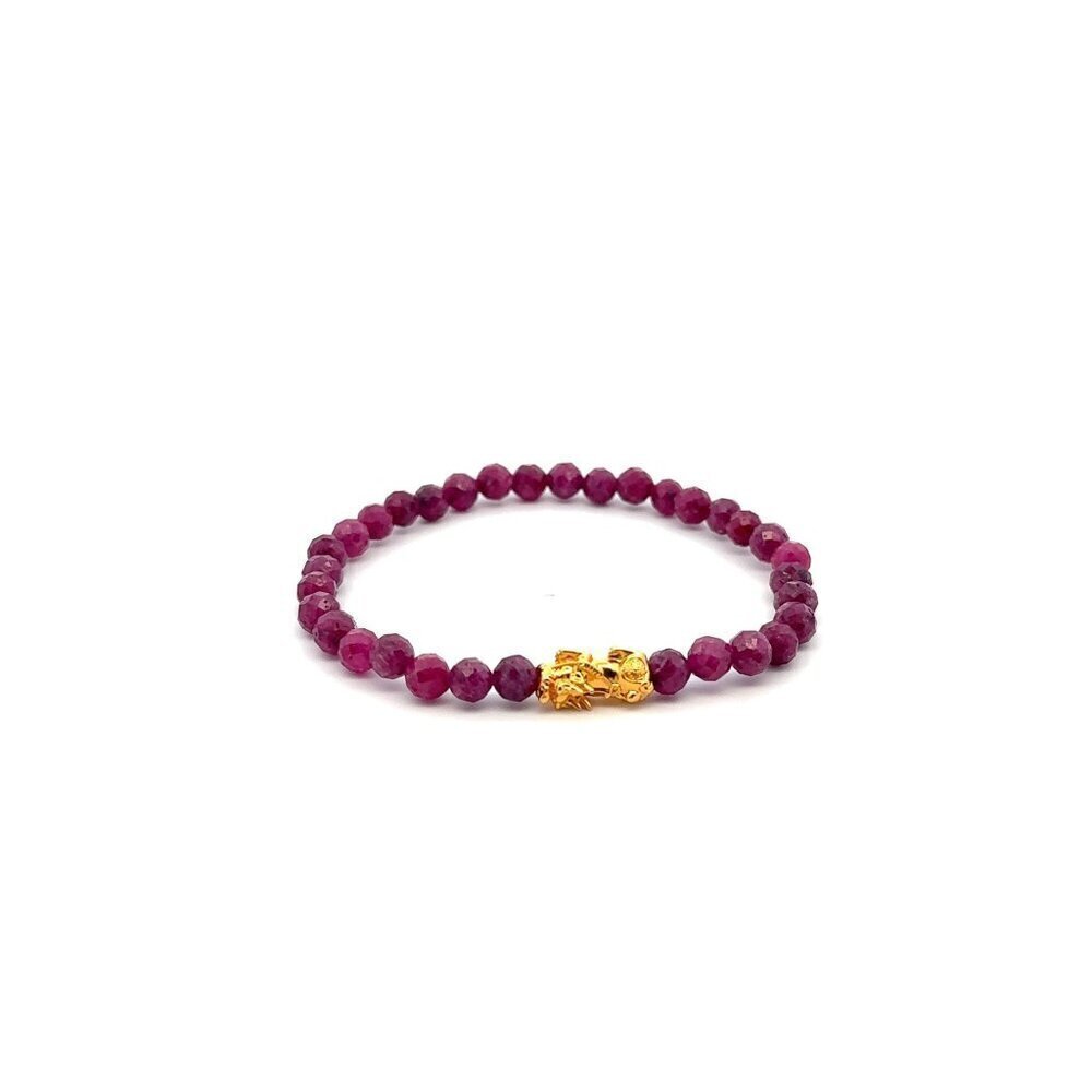 18K Gold Dragon Pixiu Piyao Bracelet Gemstones Ruby July Birthstones Micro Facet